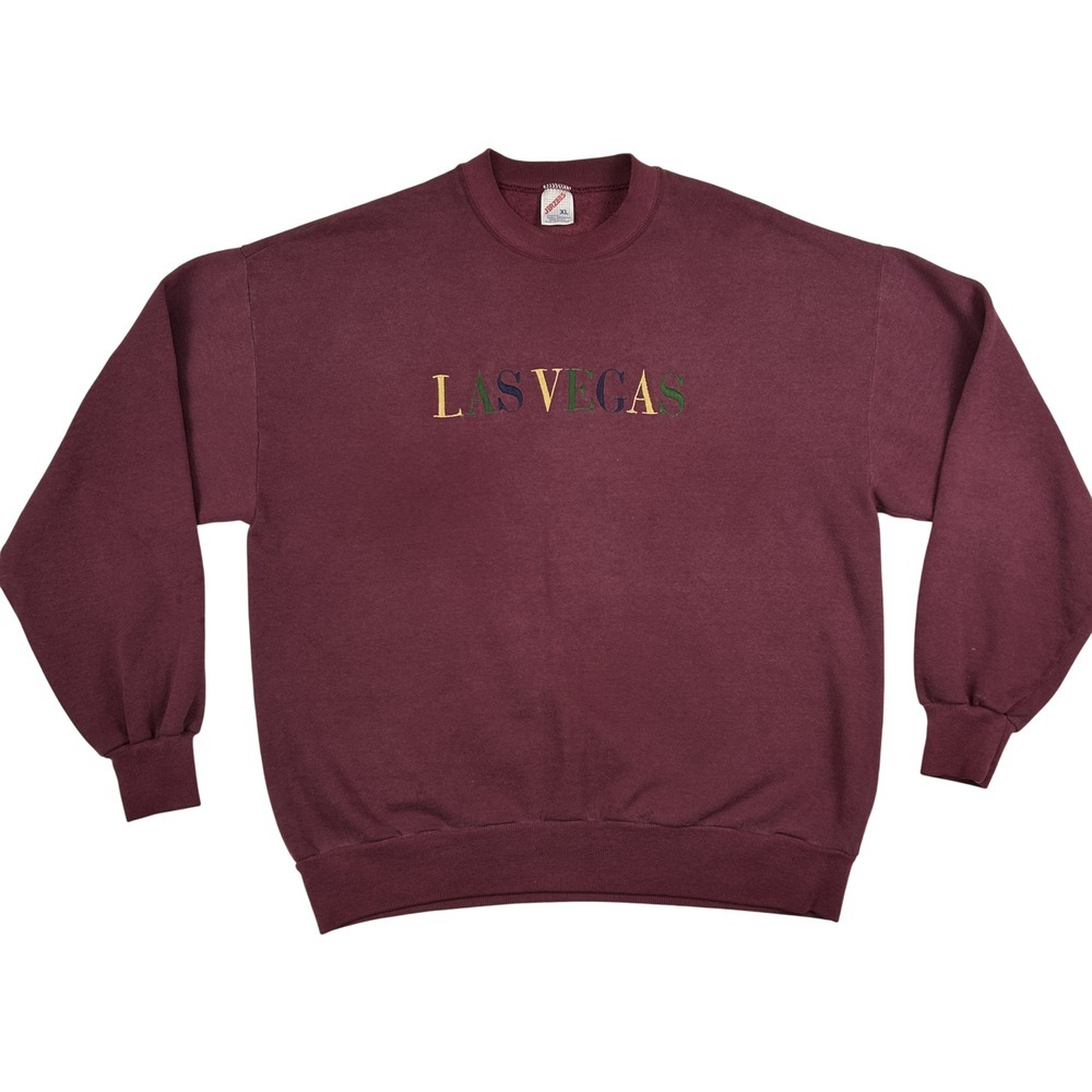 Vintage‎ Jerzees Sweatshirt Mens XL Las Vegas Embroidered Crewneck USA 90s